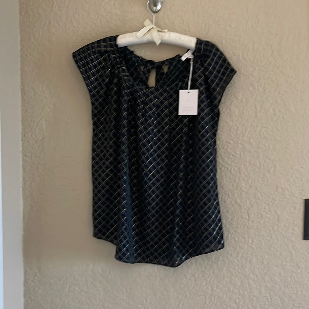 Blue and gold pleated blouse